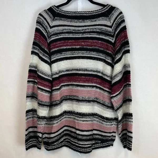 VENUS Sweater Women's Medium Purple Black Oversized Striped Long Sleeve Pullover - Image 11