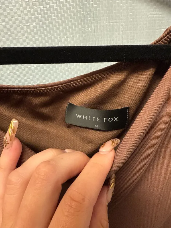 White Fox Perfect Timing Off The Shoulder Long Sleeve Crop Top in Chocolate - Image 2