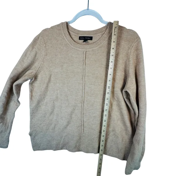 Banana Republic womens L beige crewneck sweater merino wool neutral‎ pullover - Image 6
