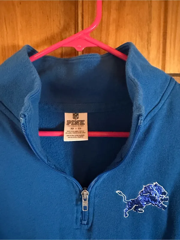 PINK Victoria's Secret Detroit lions NFL football quarter zip sweat shirt! - Image 2