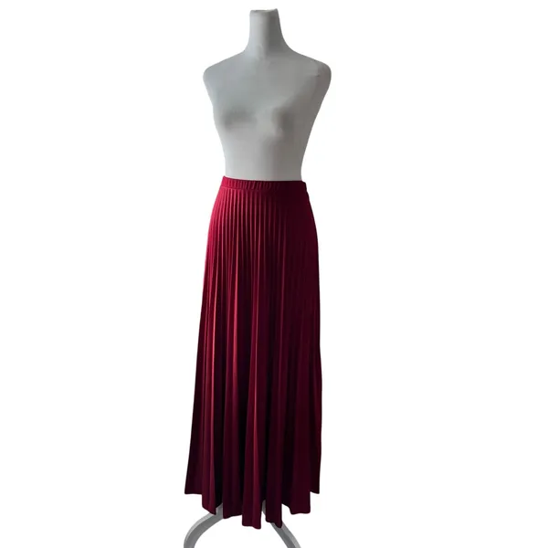 Vintage ‘70s Crimson Pleated A-Line Maxi Skirt - Image 2