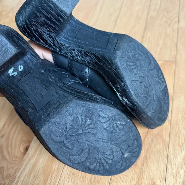 Born Leather Mules Clogs Woven Accent Comfortable Shoes‎ Size 10M Black - Image 7