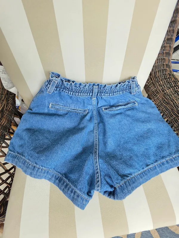 Levis Paperbag High Rise Cuffed Shorts Sz 29 Denim Blue Jean Elastic - Image 4