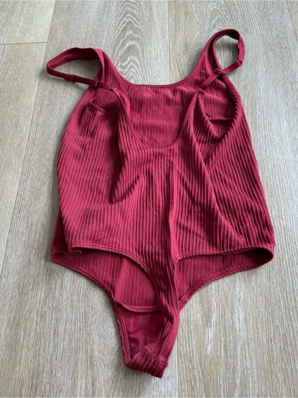 aerie Ribbed Red Tank Top Bodysuit - Image 4