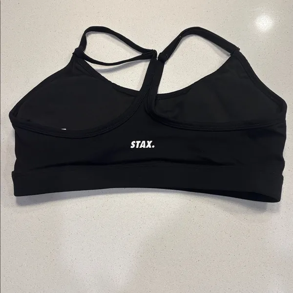 STAX. Black Strappy Crop‎ Sports Bra Size Small Padded Adjustable Straps - Image 2