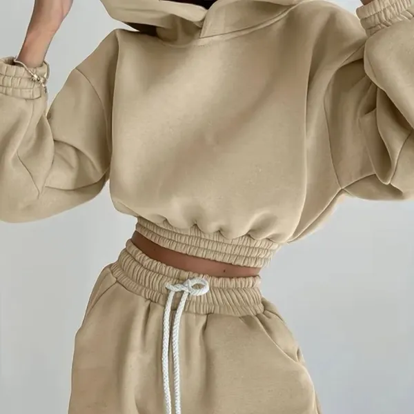 2Pcs Solid tracksuit Sports Set Hooded Sweatshirt Drawstring Jogger Pant Sporty - Image 5
