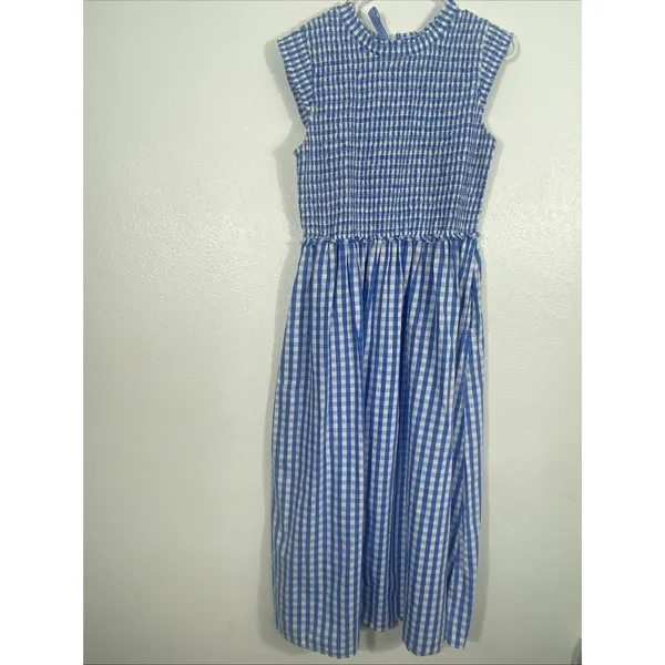 Crown & Ivy Blue Gingham Smocked Midi Dress Sleeveless Womens Size 8 Excellent - Image 5