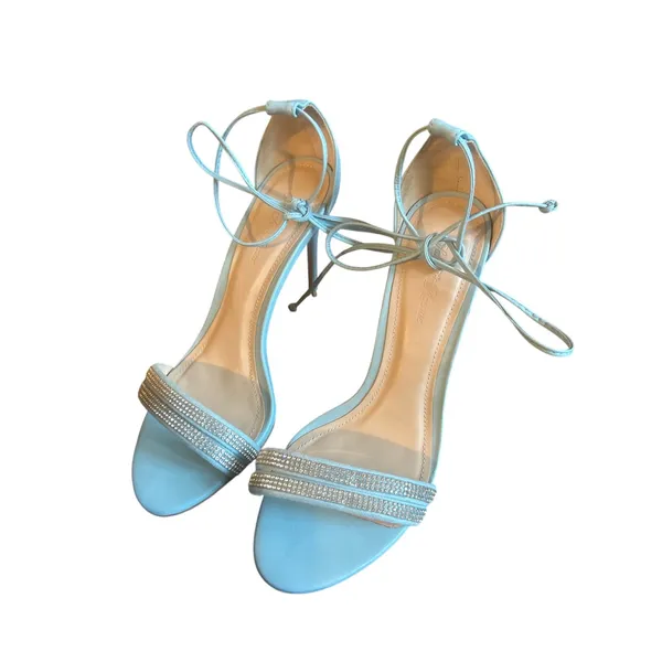 Saks Fifth Avenue Baby Blue Heel Sandals Rhinestone Formal Wedding Size 38 8 Shoes - Image 3