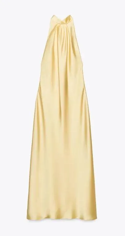 Zara butter Yellow Backless Halter maxi Dress holiday evening wedding - Image 15