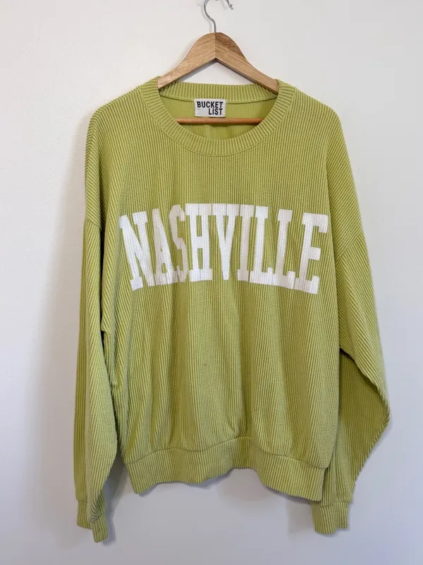 BUCKETLIST Nashville Sweatshirt Size Large Pullover Sweater Ribbed in lime - Image 8