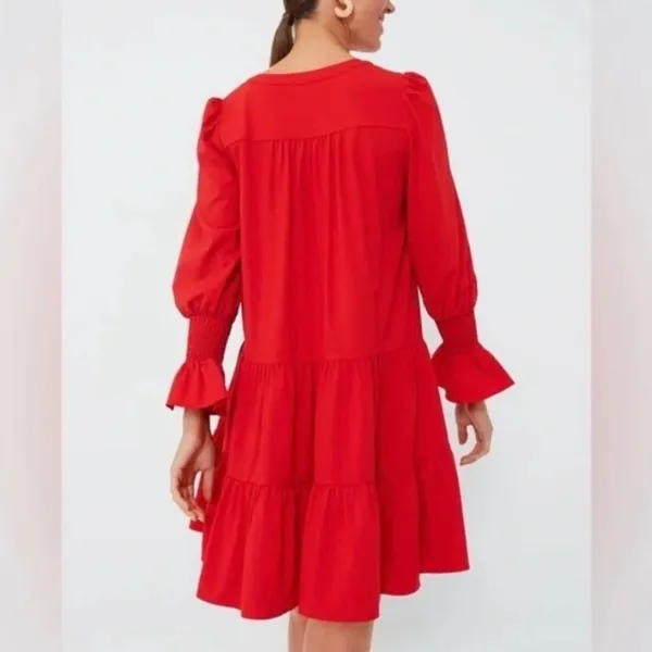 Pomander Place Red Crepe Kenzo Dress Tuckernuck Tiered Smocked Cuff Medium‎ - Image 2