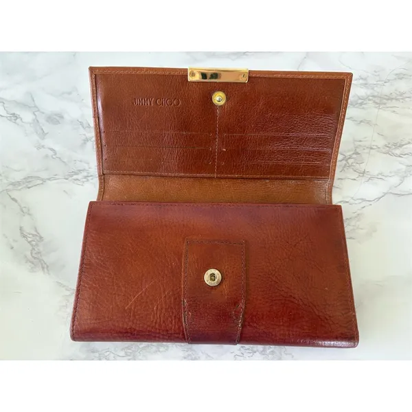 Jimmy Choo Unisex Brown Leather Wallet‎ with Logo Accent - Image 4