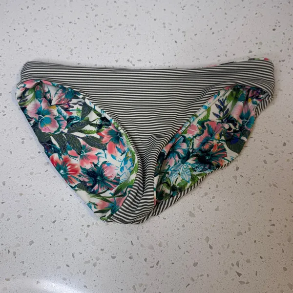 Prana Reversible Bikini Bottoms Tropical Floral Striped‎ Olive Green Small S - Image 5