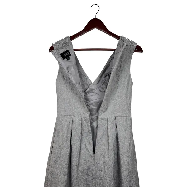 Adrianna Papell Cocktail Dress Womens 6 Silver Beaded Pearl‎ Floral Textured - Image 7