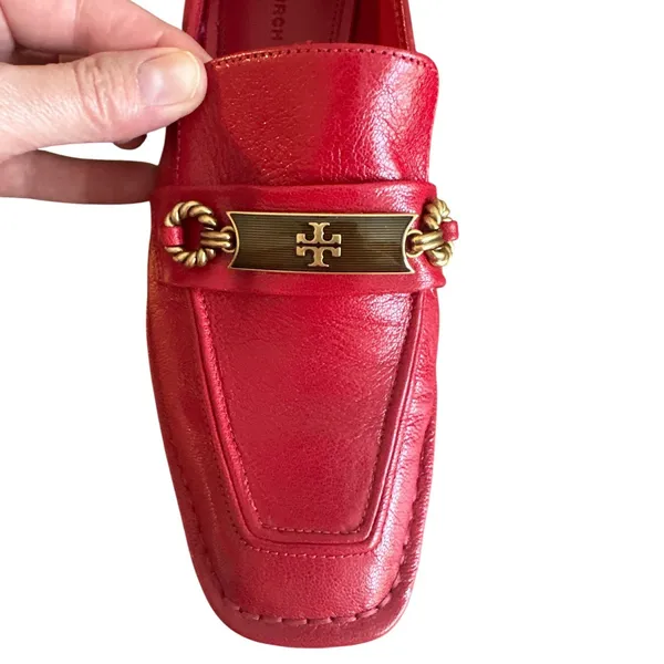 Tory Burch Perrine Loafers Tory Red Leather Square Toe Flats Size 7 - Image 10