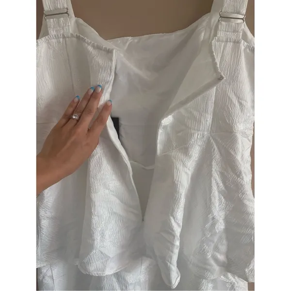 Lulus Elinore White Jacquard Tiered Midi Dress Size XL Feminine Bride Sleeveless - Image 9
