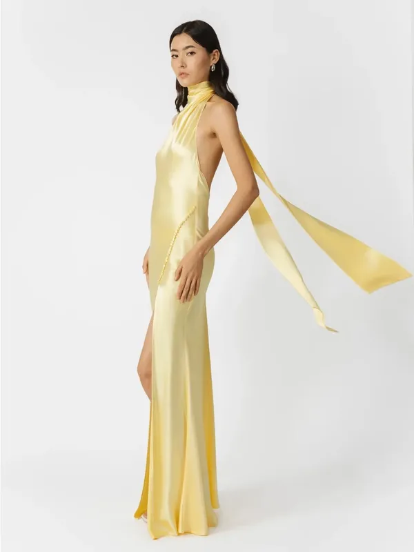Sau Lee Penelope Backless Satin Gown in Popcorn Yellow 10 - Image 14