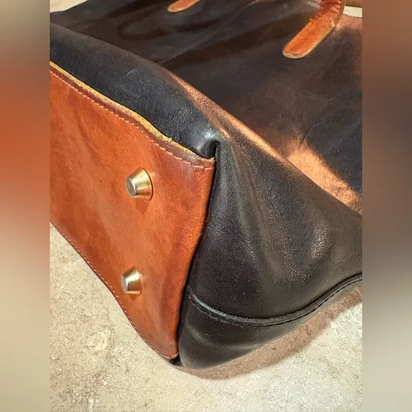 Valentina Black and Brown Shoulder Bag with Leather Handles - Image 10