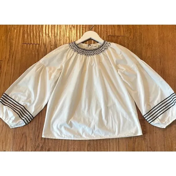 Joie cotton peplum ric rac embroidered puff sleeve blouse xs - Image 13