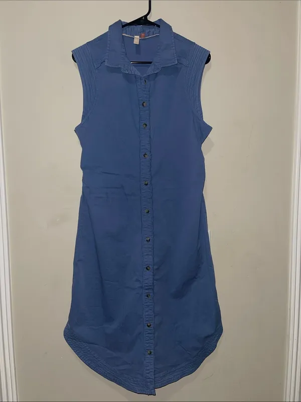 Pilcro Anthropologie Sleeveless Button Front Midi Blue Collared Shirt Dress 12 - Image 2