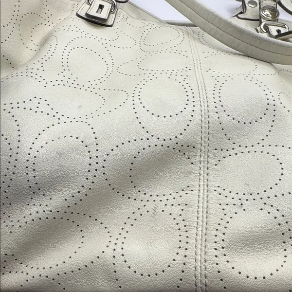 Coach Carly Perforated Leather Tote F16598 Light Taupe Large Shoulder Bag - Image 6