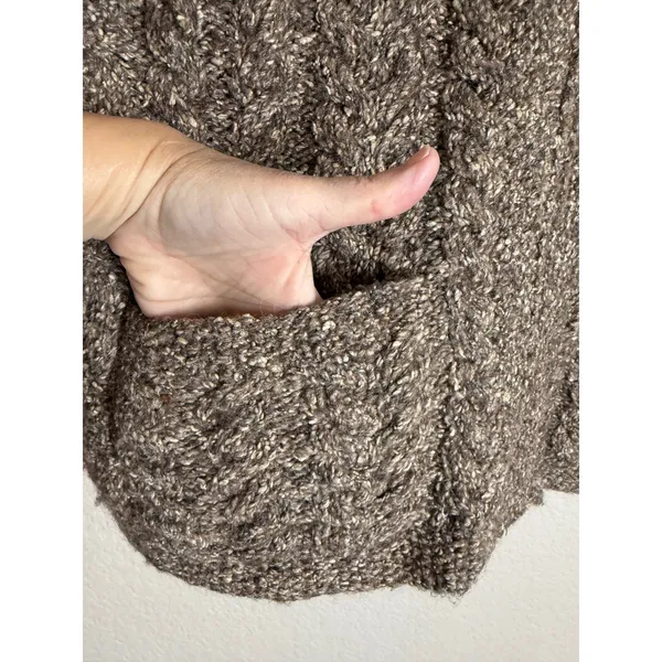 Ralph Lauren LRL Women L Sweater Vest Brown Wool Silk Cable Knit Full Zip Rustic - Image 6
