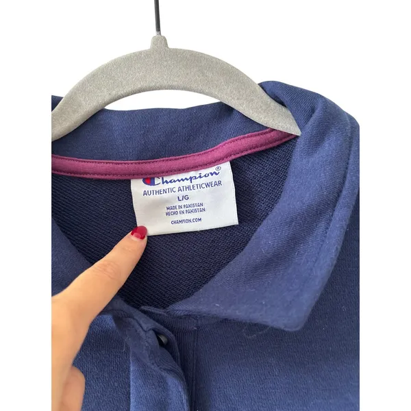 Champion Navy Blue Pullover Button Down Shirt L - Image 3