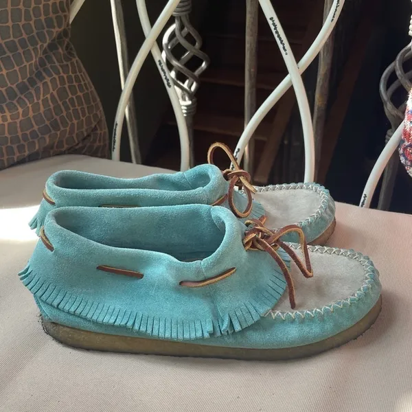 Eastland Casio Fringe Moccasin‎ Booties Blue 7.5 - Image 2