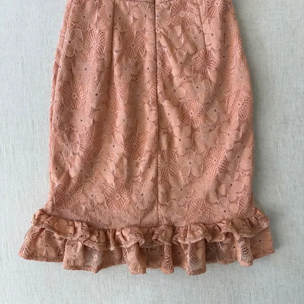 Hello Molly Lace Mini Dress Womens Size 4 Peach Coral Ruffle Off Shoulder Floral - Image 12