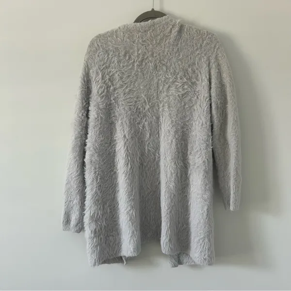 Free People Light Grey Super Soft Faux Fur Fuzzy Lounge Cardigan Sweater S - Image 4