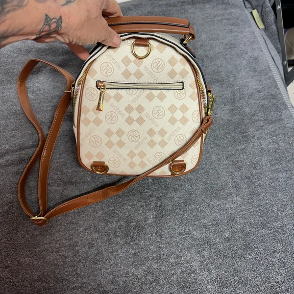 Elegant Tan and Cream Backpack Brown - Image 2
