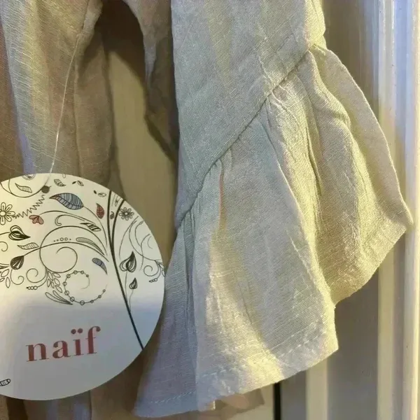 Naif‎ Crinkle 3/4 Sleeve Ruffle cottagecore boho Shift Dress- Beige/off-white M - Image 8