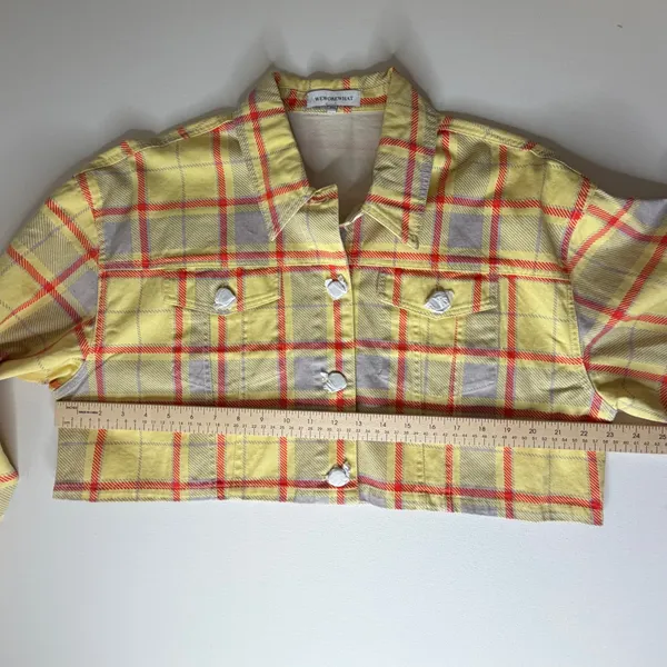 WeWoreWhat Cropped‎ Plaid Denim Jacket Size XS/S Streetwear Y2K Light Academia - Image 13