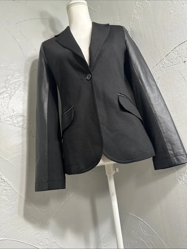 Neiman Marcus Black Leather-Trim Blazer - Image 6