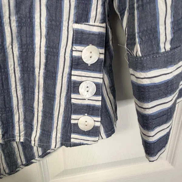 Habitat Clothes to Live In Blue White Striped Split Neck Side Button Top S 11944 - Image 3