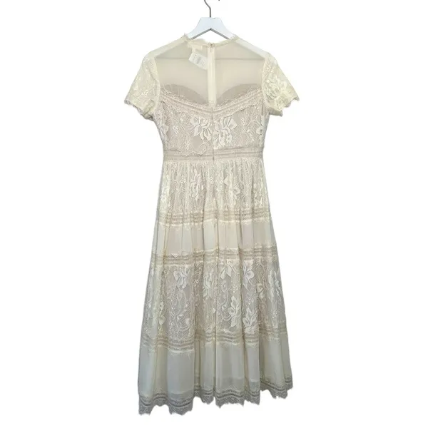 Bohme NWT Short Sleeve Lace Midi Dress Ivory Size Small - Image 2
