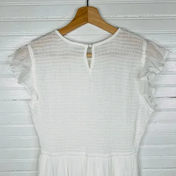 Blu Pepper Women's Smocked Ruffle Sleeve Tiered Midi Dress White Size M - Image 7