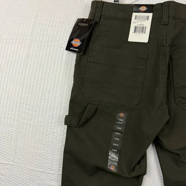 Dickies Womens Slim Fit Duck Carpenter Pants Olive Green FD2600RMS Size 4 Reg - Image 4