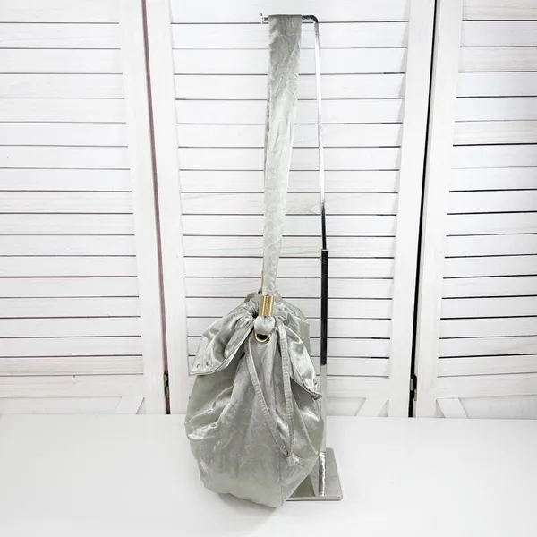 Lily Y2K Satin Studded Drawstring Hobo Pouch Bag‎ Sage Green Silver Gold - Image 2