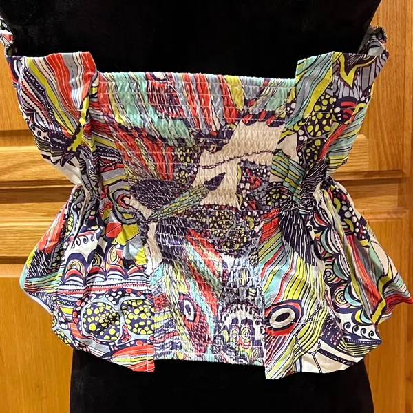 Anthropologie Diana Ruffled Smocked Strapless Tube‎ Top Abstract Print Size XS - Image 11