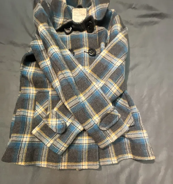 Aeropostale Blue and Yellow Plaid Wool Blend Peacoat Jacket - Image 6