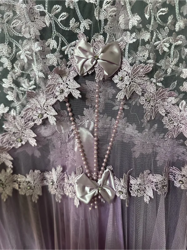 Embroidered Sheer Lace Robe in Light Lavender - Elegant Layering M - Image 12