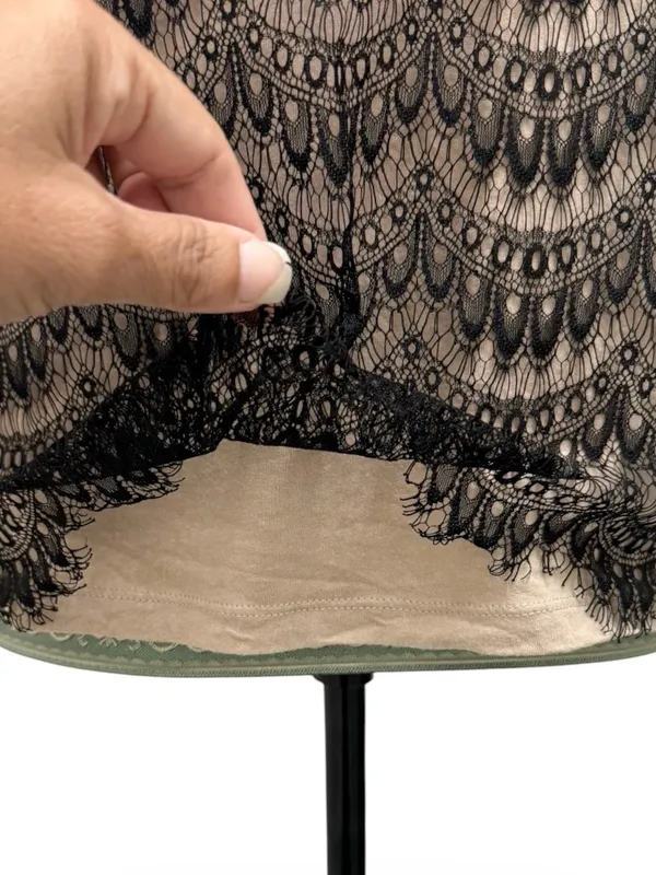 Ann Taylor Black Nude Sheer Lace Overlay Round Neck Short Sleeve Top Size S - Image 3