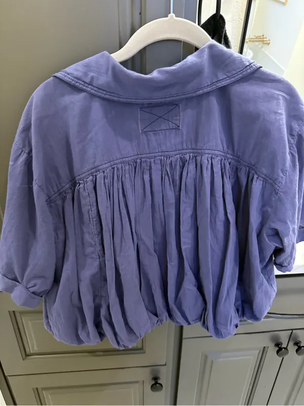 Free People Purple V-Neck Gathered Peasant Blouse - Image 2