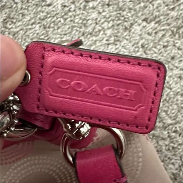 Coach Pink and Beige Signature Crossbody Bag - Image 9