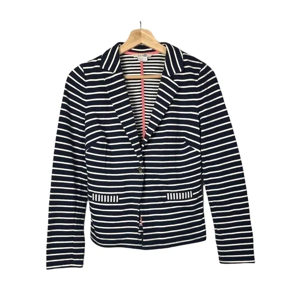 Boden Navy &‎ White Striped Summer Jersey Blazer 2 - Image 2
