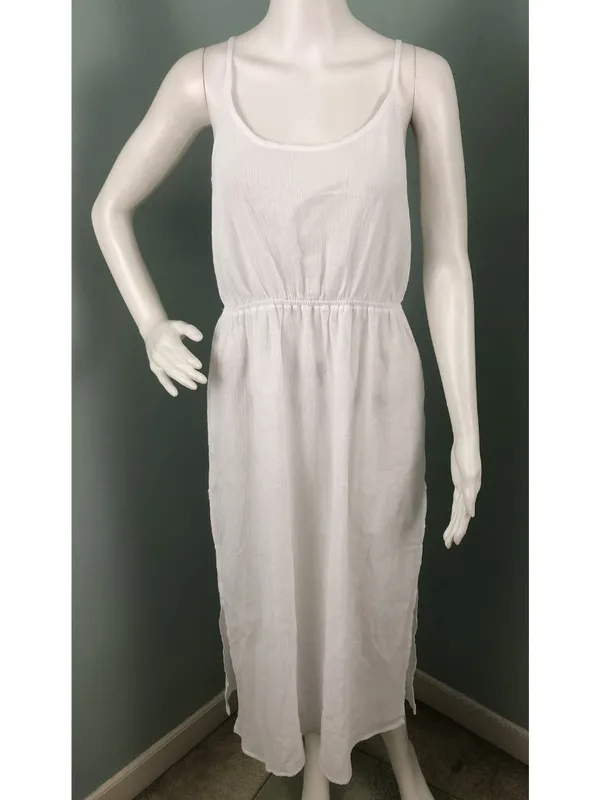 NWT Women's Sunn Lab Swim White Cinch Waist Cover-Up Dress Sz Medium - Image 2