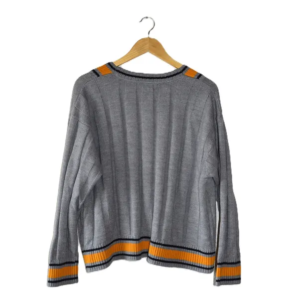 Tommy Hilfiger Sweater Large Gray Varsity V-Neck Cable Knit Excellent Y2K Junior - Image 2