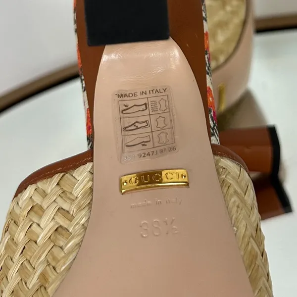 GUCCI Mabel Leather-trimmed Raffia Mules in Beige Size 8.5US / 38.5EU - Image 12