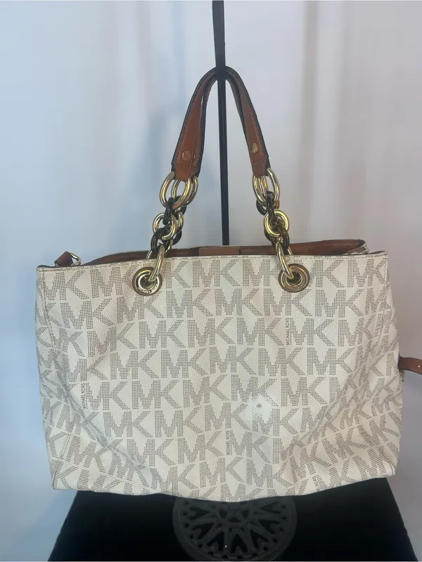 Michael Kors White Logo Tote with Brown chain & Leather Cynthia Medium bag - Image 4